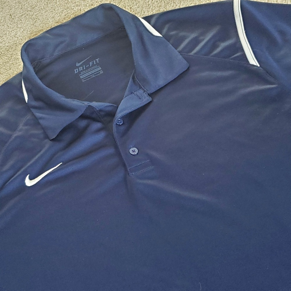 Nike Men's Polo Shirt Size XL Blue Dri-Fit White Accent